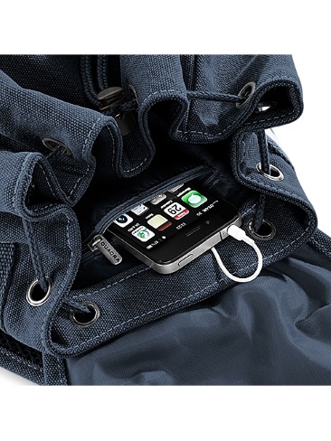 School Canvas Rucksack, shoulder strap, drawcord, zip pockets, washed canvas