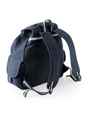 School Canvas Rucksack, shoulder strap, drawcord, zip pockets, washed canvas