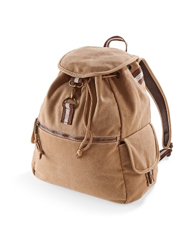 School Canvas Rucksack, shoulder strap, drawcord, zip pockets, washed canvas