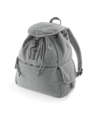 School Canvas Rucksack, shoulder strap, drawcord, zip pockets, washed canvas