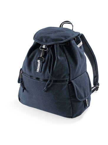 School Canvas Rucksack, shoulder strap, drawcord, zip pockets, washed canvas