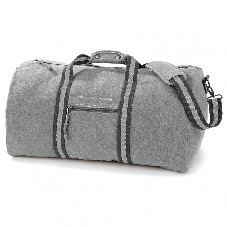 School Canvas Holdall, shoulder strap, zip pockets, washed canvas
