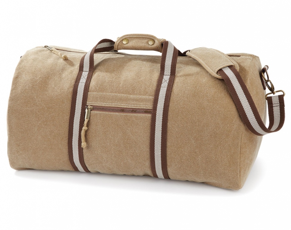 School Canvas Holdall, shoulder strap, zip pockets, washed canvas