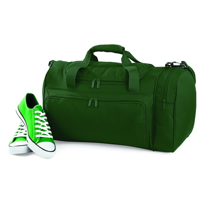 School sports holdall with webbed shoulder strap and zippered pockets