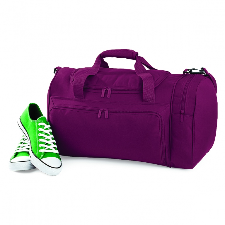 School sports holdall with webbed shoulder strap and zippered pockets