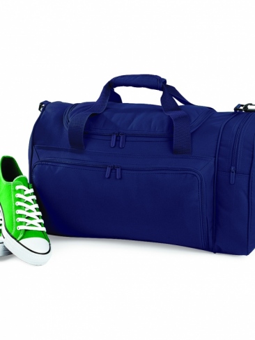 School sports holdall with webbed shoulder strap and zippered pockets