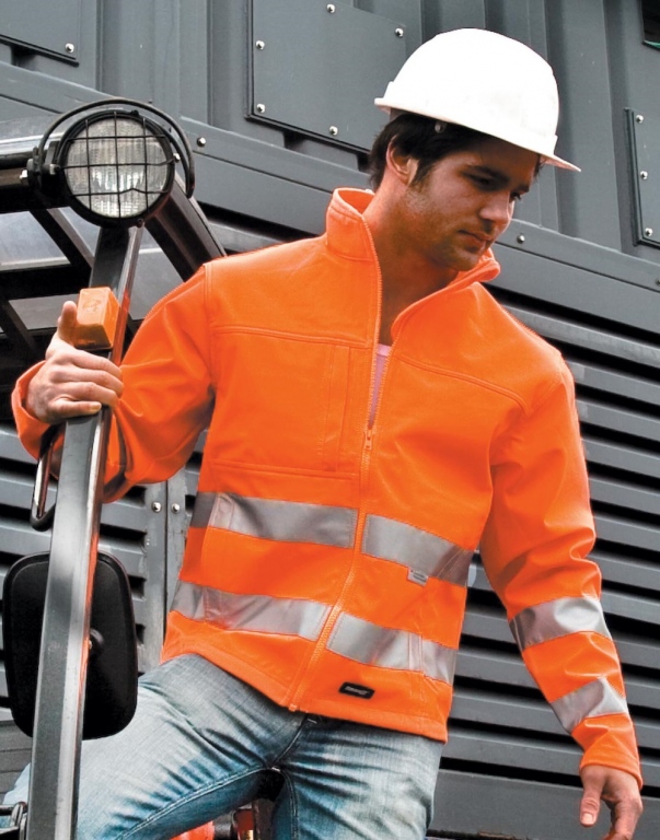 Soft shell hi viz waterproof work jacket, windproof, breathable, reflective tape