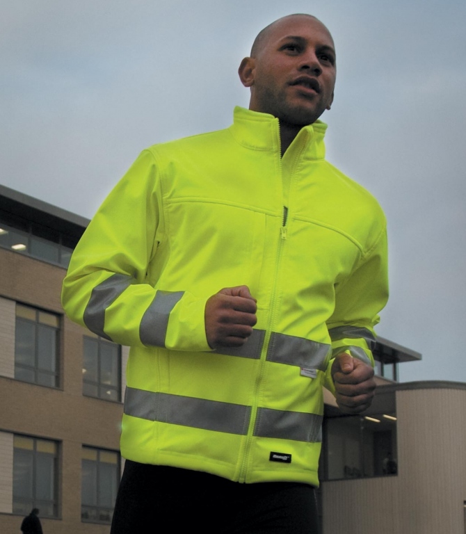 Soft shell hi viz waterproof work jacket, windproof, breathable, reflective tape