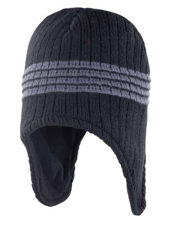 Peru knitted hat with contrasting stripes long ear protectors microfleece inner