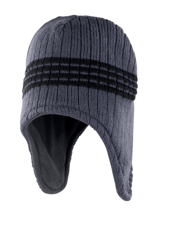 Peru knitted hat with contrasting stripes long ear protectors microfleece inner