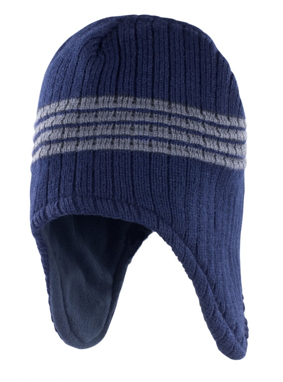 Peru knitted hat with contrasting stripes long ear protectors microfleece inner
