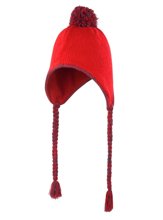 Inca hat with microfleece inner for warmth, contrasting coloured pom pom & plait