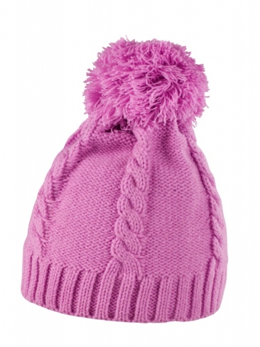 Cable knit winter beanie hat with pom pom gives ear protection from the cold