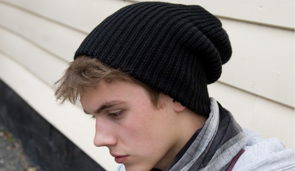 School wear double knit whistler hat, chunky soft knit, hem turn up option