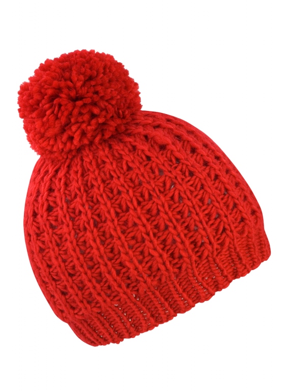School wear chunky knit hat with huge self coloured pom pom, warm soft acrylic