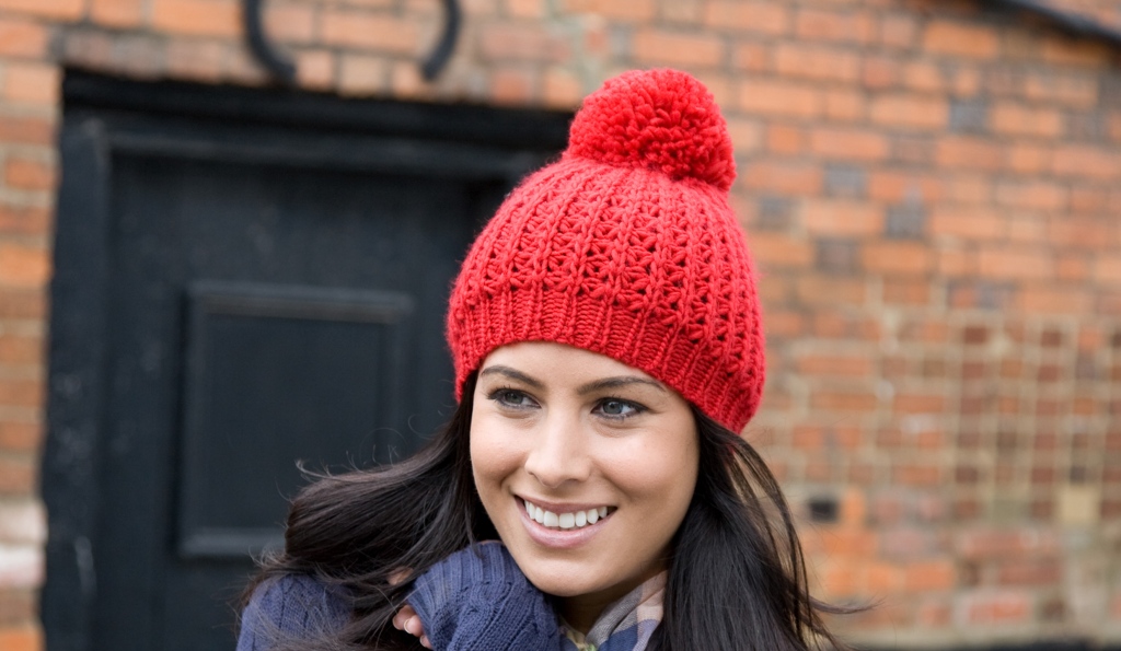 School wear chunky knit hat with huge self coloured pom pom, warm soft acrylic