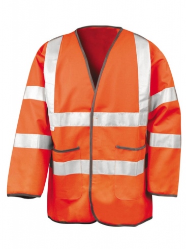 Safety work jacket lightweight, long sleeves, front pockets, reflective strips