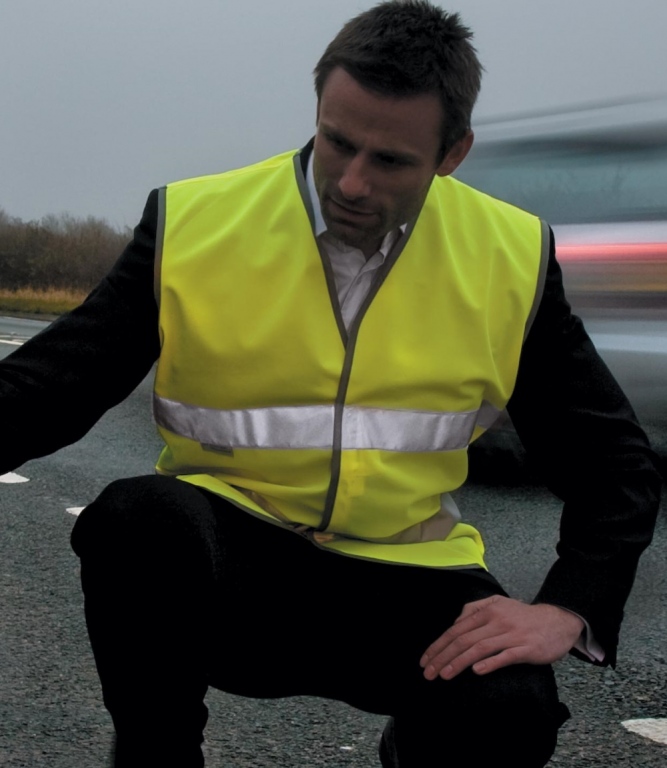 Motorist high visibility safety vest, hi viz bands, fluorescent yellow & orange