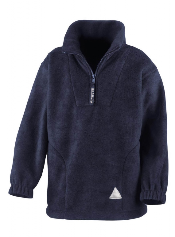 School or college fleece top with 1/4 front zip and 2 side pockets