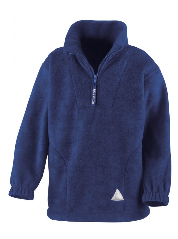 School or college fleece top with 1/4 front zip and 2 side pockets