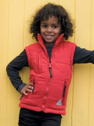School wear uniform school padded bodywarmer, fleece lining, concealed hood