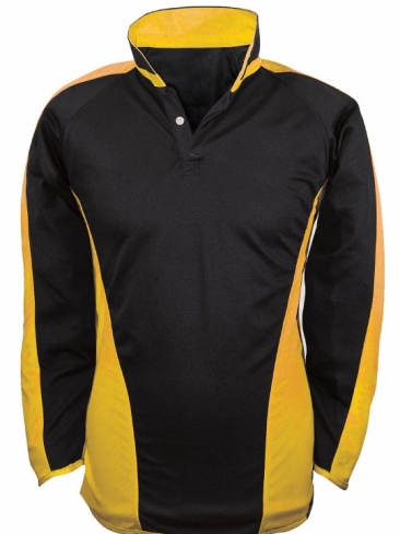 Reversible rugby shirt jersey with contrast colour polyester panels 