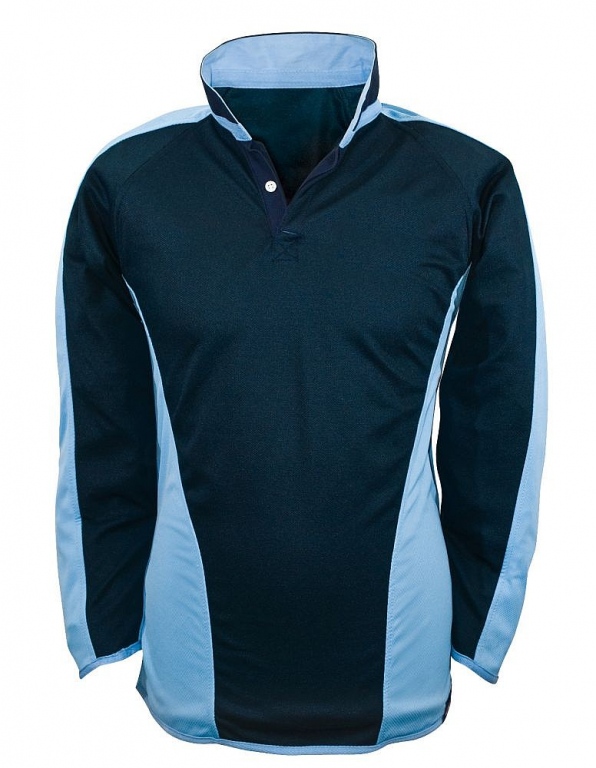 Reversible rugby shirt jersey with contrast colour polyester panels