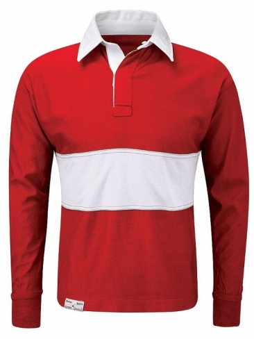 Reversible rugby shirt with contast colour band and plain colour jersey reverse