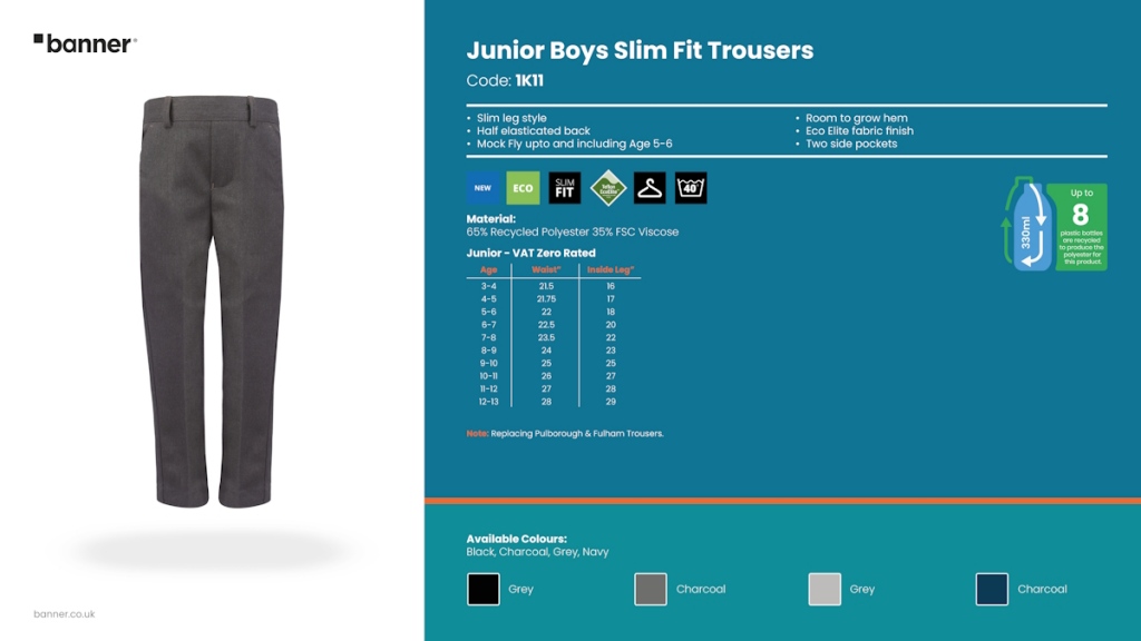 Slim Fit Junior School Trousers