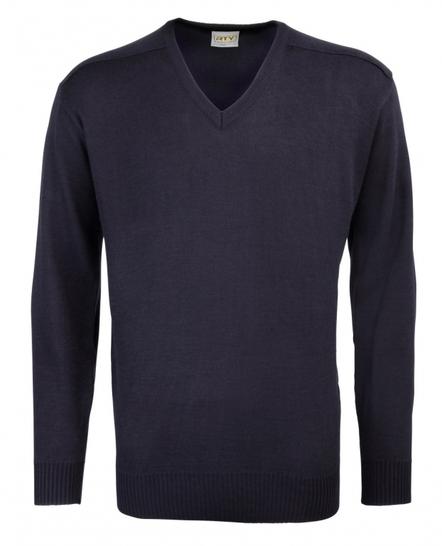 RTY workwear V neck sweater, acrylic fabric, ribbed cuffs welt and neck line