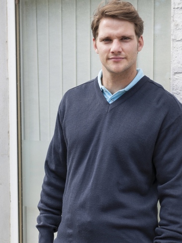 RTY workwear V neck sweater, acrylic fabric, ribbed cuffs welt and neck line