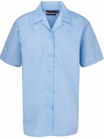 School blouse short sleeve revere collar