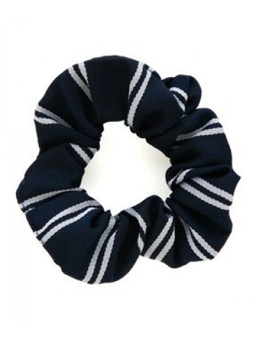 School or club scrunchie, double stripe, 100% polyester, navy and white