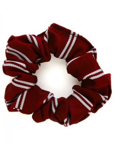School or club scrunchie, double stripe, 100% polyester, maroon and white