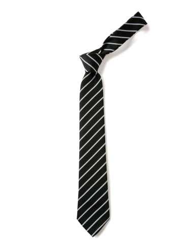 School or club tie, thin stripe, 100% polyester, black and white
