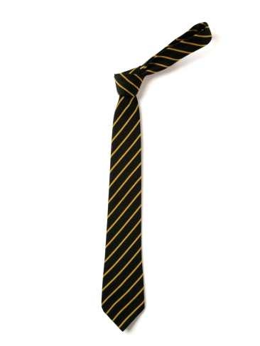 School or club tie, thin stripe, 100% polyester, black and gold