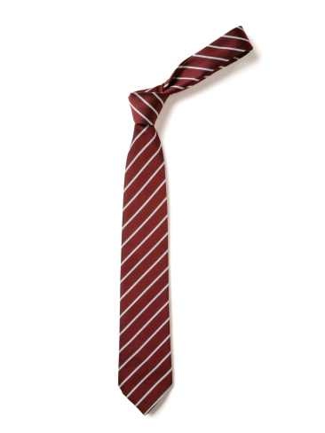 School or club tie, thin stripe, 100% polyester, maroon / white