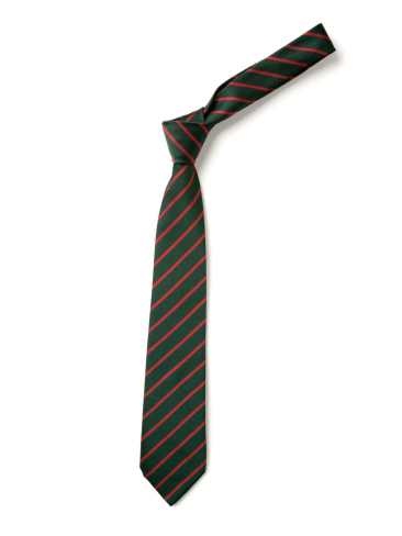 School or club tie, thin stripe, 100% polyester, green / red