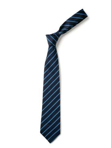 School or club tie, thin stripe, 100% polyester, navy blue / saxe