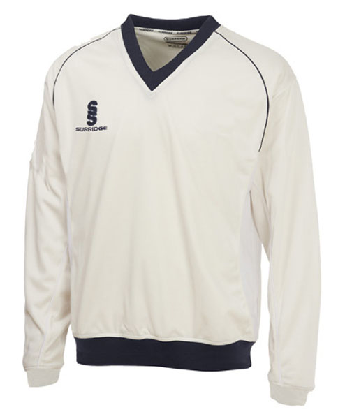 Surridge premier long sleeve cricket sweater, coloured collar, waist and piping