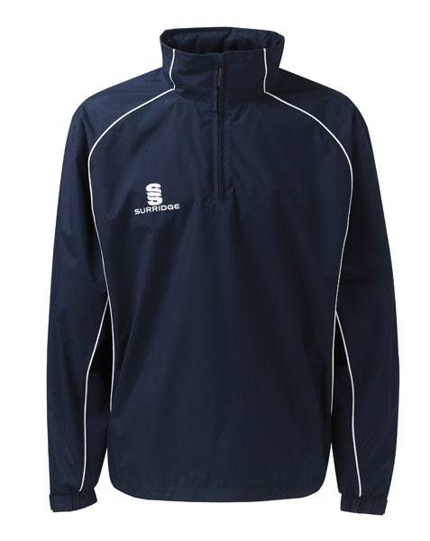 Surridge cricket training rain jacket top, lightweight, showerproof, 1/4 zip