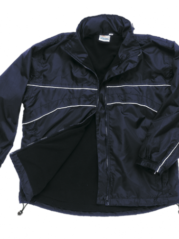 Club sports rain jacket in showerproof nylon with fleece lining and piping