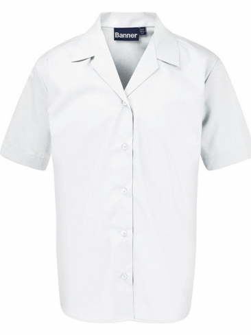 White fitted school uniform blouse short sleeves and revere collar