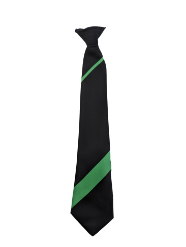 Wolverley CE Secondary School Striped Clip-on Tie Black/Green Kingsford